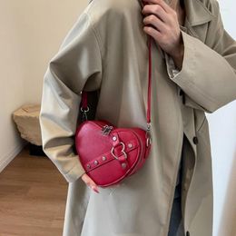 Bag Vintage Korean Small Chain Shoulder Heart Shaped Purse Handbags Pink PU Leather Gothic Tote Bags Ladies Crossbody