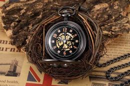 Pocket Watches Luxury Hand-WInd Mechanical Pocket Vintage Hollow Steampunk Men es Roman Numerals Clock With Fob Chain Reloj Hombre L240402