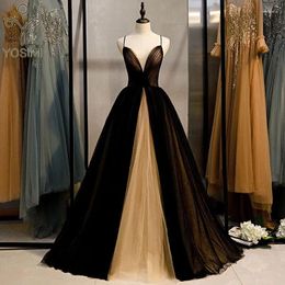 Casual Dresses YOSIMI Women Party Long Dress 2024 Summer Black Patchwork Khaki Mesh Full Length Sleeveless Camisole Ball Gown Wedding