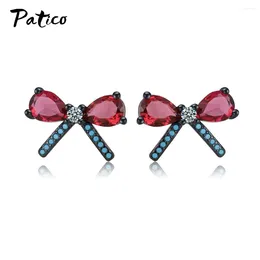 Stud Earrings 925 Sterling Silver Cute Bowknot Crystal Statement For Women Girls Wedding Engagement Fashion Jewelry