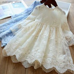 Girl's Dresses Winter Autumn Girl Lace broidery Long Seve Dress Children Wedding Birthday Party Vestidos Kids Holiday Casual Wear Clothing L240402