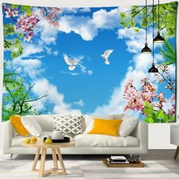 Tapestries Landscape Tapestry Wall Hanging Sunny Scenery Blue Sky Pigeon Beach Backdrop Cloth Carpet