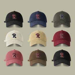 New R standard soft top big head embroidered baseball cap fashion men's ins navy blue face hours are still casual women's cap
