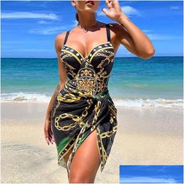 Women'S Swimwear Womens Two Piece Women Bikini Set Push Up Floral Printed Bikinis Strappy Bandage Brazilian Biquini Bathing Suit Drop Dhtlg