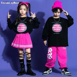 Girl's Dresses Boys Hip Hop Sweatshirt Pink Street Dance Pants Girls Loose Top Skirts Children Streetwear Joggers Kids Jazz Socks Clothes Sets L240402