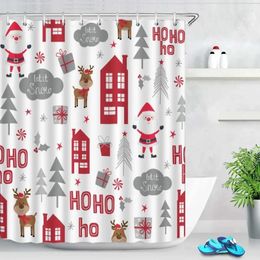 Shower Curtains Christmas Cartoon Santa Claus Printed Decorative Curtain Dry Wet Separation Bathroom Partition Waterproof