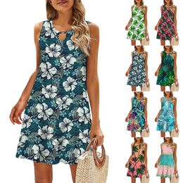 Casual Dresses Women's Summer Printed Tank Sleeveless Dress Hollow Out Loose Beach Slim-Type Outdoor Vestidos