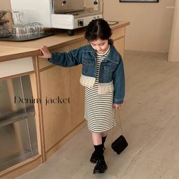 Jackets 2024 Arrivals Girls Patchwork Denim Coat Spring Full Sleeve Fashion Jacket Kids Clothes 3-8 Years