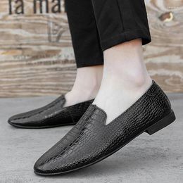 Casual Shoes Fashion Men Loafers Slip On Genuine Leather British Style Loafer Flat For Party Club Zapatos Hombre