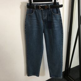 Luxury Jeans Ladies Designer Jean Pants Classic Waist Belt Long Trousers Seasons Slim Denim Pants