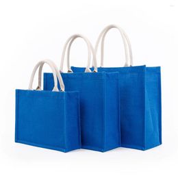 Storage Bags Blue Colour Style Burlap Tote Bag Large Capacity Shoulder Eco-Friendly Shopping Travel Organiser Crafts Gift