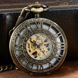 Pocket Watches Steampunk Skeleton Mechanical Pocket Men Women Antique Luxury Brand Necklace Pocket Fob es Chain Male Female Clock L240402