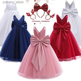 Girl's Dresses Flower Girls Wedding Bridesmaid Dresses for 5-14 Yrs Backss Egant Red Christmas Party Gala Gown Teen Pageant Princess Dress L240402