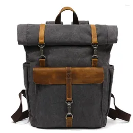 Backpack Arrive Fashion Canvas Leather Backpacks 14" Laptop Daypack For Travelling Teenager Back Pack Student Computer Rucksacks