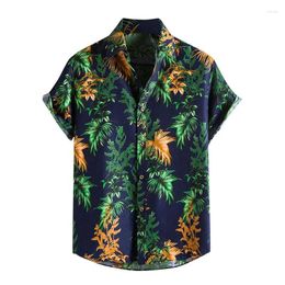 Men's Casual Shirts Hawaiian Flower Leaves 3d Print Shirt For Men Beach Holiday Lapel Blouse Fashion Short-Sleeved Street Summer