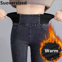 Women's Jeans High Waist Plus Velvet Winter Thicken Pencil Women Slim Warm Plush Lining Denim Pants Fashion Streetwear Stretch Vaqueros