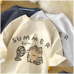 Women'S T-Shirt Kawaii Cat Tshirt Women Short Sleeve Summer Tops Korean Fashion Cartoon Tee Female T Shirts O Neck Solid Cute Clothes Otoyq