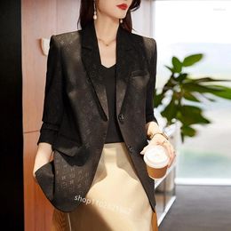 Women's Suits Black Fuchsia Fashion Suit Blazer For Women Spring Autumn Wear Print Full Sleeve Jacket Loose Casual Coat Mujer