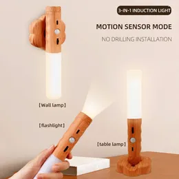 Wall Lamp 3 In 1 Induction USB Rechargeable Magnetic Wood Color Bedside Electric Torch For Corridor Bedroom