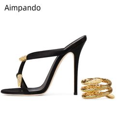 2019 Gold Snake Ankle Strap Sandals Woman Open Toe High Heel Shoes Women Fashion Party Shoes CJ1912209894078