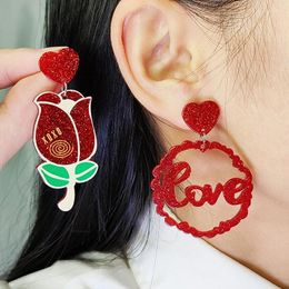 Dangle Earrings Valentine's Day Love Stud Red Lip Letter Rose Blossoms Shining Acrylic Decorative Gift Wholesale