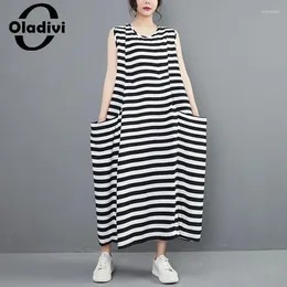 Casual Dresses Fashion Striped Women Sleeveless Sundress Bohemian Long Dress 2024 Summer Loose Robe Ladies Oversized 736