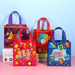 Gift Wrap 4pcs Non-woven Happy Birthday Bag Reusable Tote With Handles Kid Baby Shower Packaging Party Favour Supplies Cloth