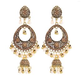 Dangle Earrings Traditional Ethnic Bell Pendant India Jhumka Round Carved Pearl Crystal Drop Afghan Oxidised Women's Jewellery