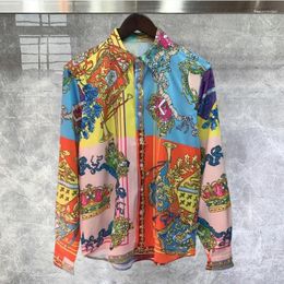 Men's Casual Shirts Spliced Colour Baroque Luxury Shirt Fashion Brand Long Sleeve Personalised Retro Printed For Men Hip Hop Party Stagewear
