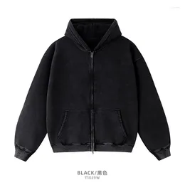 Men's Hoodies Children's Clothing In Europe And America High-quality 360G Plush Insulation Double Zippered Hoodie Dark Washed Old Jacket