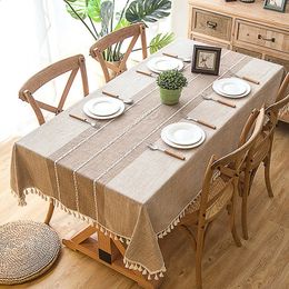 Battilo Linen Tablecloth Rectangular Tables Cloth With Tassel Waterproof Coffee Desks Cover for Dining Table Wedding Decor 240410