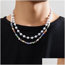 Chains Purui Classic Imitation Pearl Necklace For Men Colorf Acrylic Handmade Strand Beaded Choker Collar Boy Neck Chain Jewelry Drop Dhmwg