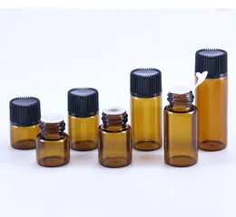 Storage Bottles 50pcs 1ml 2ml 3ml 5ml Drams Amber Glass Bottle With Plastic Lid Insert Essential Oil Vials Perfume Sample Test