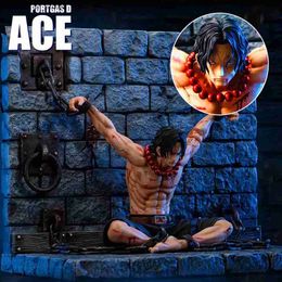 Action Toy Figures New 22cm One Piece PortgasD Ace Anime Figure Prison scene Execution Platfor Action Figures PVC Collection Model Birthday Toys L240402