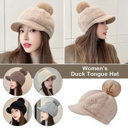 Ball Caps Winter Imitation Fur Baseball Cap Korean Style Simple Thick Warm Knitted Hat Lady Autumn Pompom