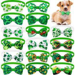 Dog Apparel 10Pcs ST Patrick's Day Pet Supplies Bowtie Cat Bow Tie Neckties White Green Bows Bowties Dogs