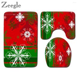 Bath Mats Christmas Bathroom Mat Flannel Non Slip Shower Absorbent Toilet Pedestal Rug Soft Seat Cover 3pcs Set