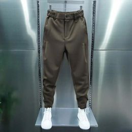 Men's Pants Men Elastic Waist Button Long Male Pockets Solid Color Fastener Tape Cuffs Tennis Sports Style Trousers