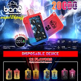 Bang 20000puff E Cigarette Set Puffs20k Disposable Vape Pen Pod500mah Mesh Coil LCD Display Rechargeable Vapers 0% 2% 3% 5% 12 Flavours DUAL MESH
