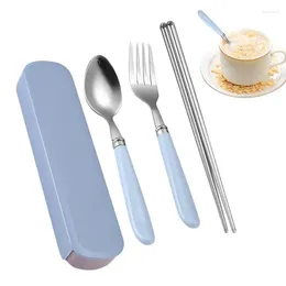 Dinnerware Sets Kitchen Utensils Stainless Steel Cutlery Set Portable Silverware Fork Spoon With Storage Box For Family School