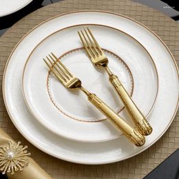 Plates Gold Stroke Ceramic Plate Sets Court Flower Relief Restaurant Dinner Set And Dishes European Living Room Entree