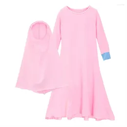 Ethnic Clothing Muslim Islamic Girls Ramadan Abaya With Hijab Baby Long Robe Burka Maxi Little Kids Kaftan Prayer Dresses Gowns Pink