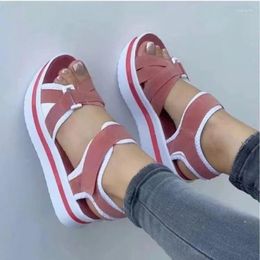 Dress Shoes 2024Summer Women's Retro Solid Colour Thick-Soled Wedge Sandals Outdoor Open-Toe Casual Comfortable Shopping Slippers