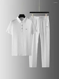 Men's Tracksuits 2 Pcs/Set Mens Short Sets Sleeve Seamless Casual Straight Loose Summer Wide Leg Men Top Trousers Set Track Suit
