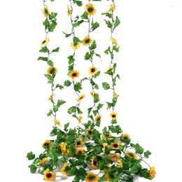 Party Decoration 4 Pcs Artificial Sunflower Garland Silk Vine With Leaves Faux Flowers Fake Wall Hanging For DIY Wreath Decor