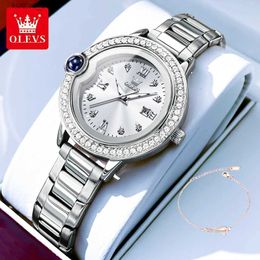 Women's Watches OLEVS 5588 New Elegant Womens es Waterproof Calendar Luxury Quartz For Women Diamond Love Dial Ladies Hand Clock L240402