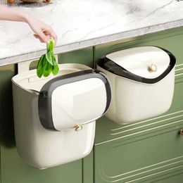 Waste Bins 6/9L Kitchen Hanging Trash Can With Lid Food Wastebasket Wall Mounted Garbage Can for Cabinet Toilet Paper Storage Bucket Bin L46