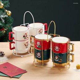 Mugs 4Pcs Cute Santa Claus Coffee Tea Cup With Gift Box Gold HandleCreative Ceramic Water Mug Personalized Porcelain Xtmas