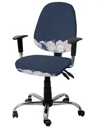 Chair Covers Spring White Flower Blue Background Elastic Armchair Computer Cover Removable Office Slipcover Split Seat