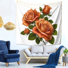 Tapestries Floral Elegance In Orange Wall Decor Tapestry With Hooks Decorative Birthday Gift Polyester Bright Colour